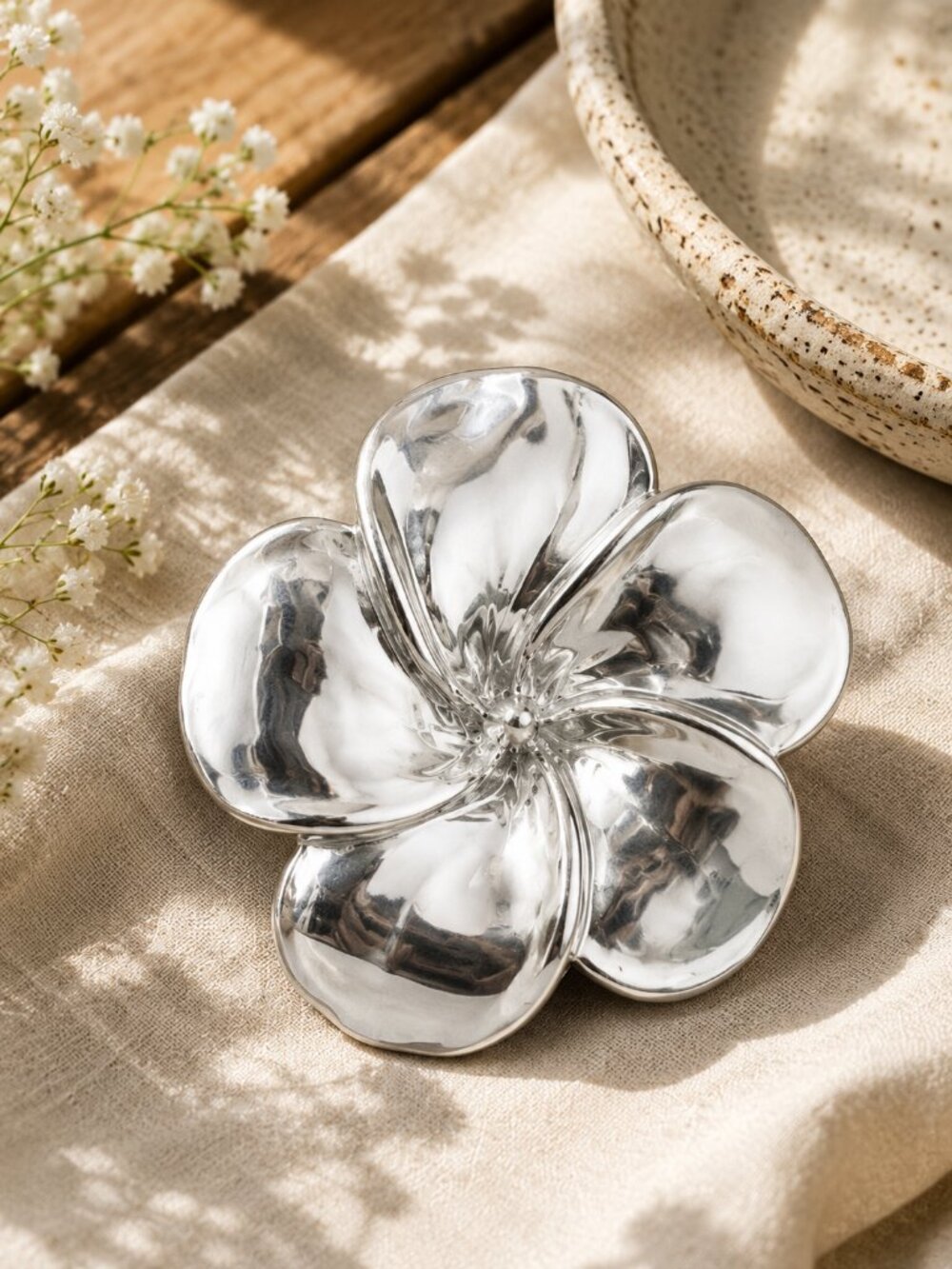 Vintage Bat-Ami Sterling Silver Floral Brooch Pendant Electroform Modernist 925